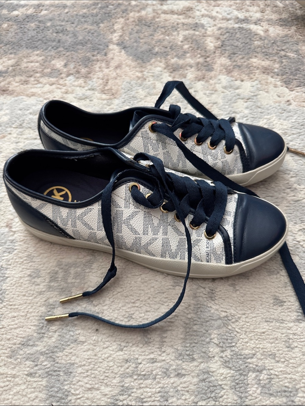 Michael Kors Navy and White Logo-Print Low Top Sneakers
